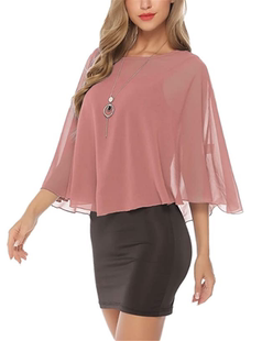 2023新款春夏圆领雪纺披肩修身晚会PATTY晚装走秀表演拍照连衣裙