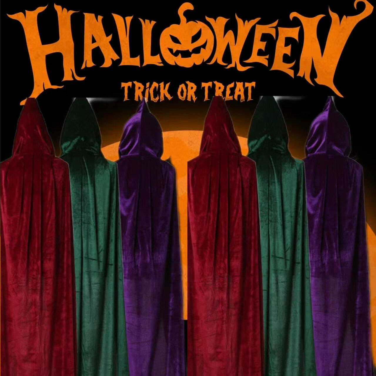 万圣节披风cosplay女巫魔法师斗篷单层黑色密丝绒派对装扮长披风*