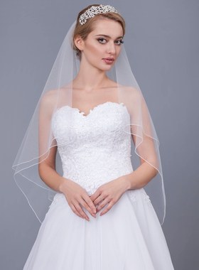 Pencil Edge新娘婚礼面纱白色象牙色指尖长长大教堂华尔兹长面纱*