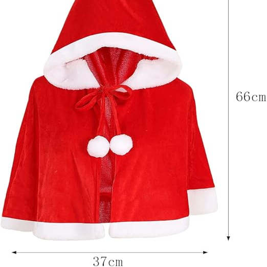 欧美新款圣诞节披风丝绒加白毛边连帽斗篷外套女士红色舞台表演服