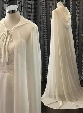 春季雪纺超仙飘逸舞台走秀斗篷日常演出外搭披风连帽系带长款披肩