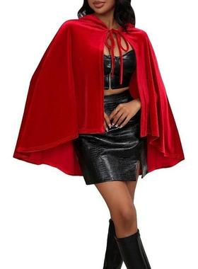 万圣节男女通用丝绒披风角色扮演连帽斗篷舞台表演cos小红帽披肩*