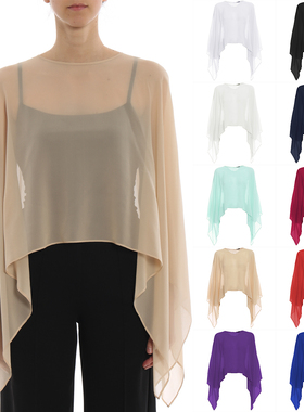 新款多色飘逸雪纺披肩套头圆领宽松披风夏季外出百搭防晒斗篷