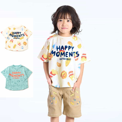 日本 BITZ 2026春夏儿童卡通面包热透动物园印花纯棉圆领短袖T恤