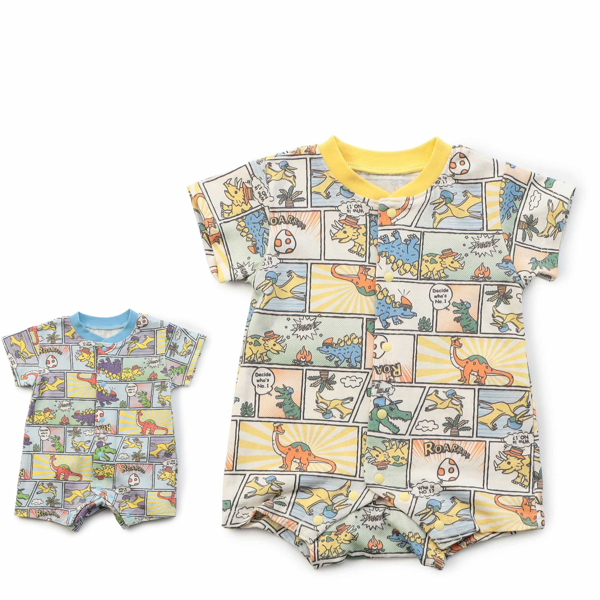 日本 Ampersand 2025夏宝宝新生儿冰凉感恐龙漫画爬服短袖连身衣