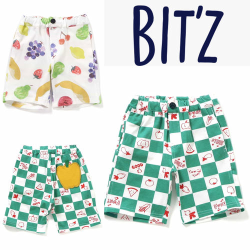 日本 BITZ 2025夏儿童裤卡通格子蔬菜水果茄子南瓜果5分休闲短裤
