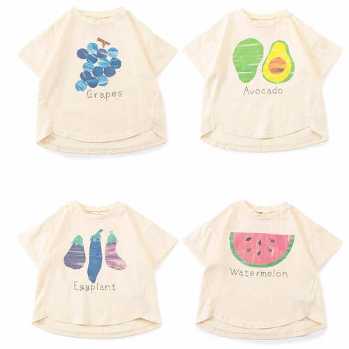 柠檬葡萄卡通印花圆领短袖T恤