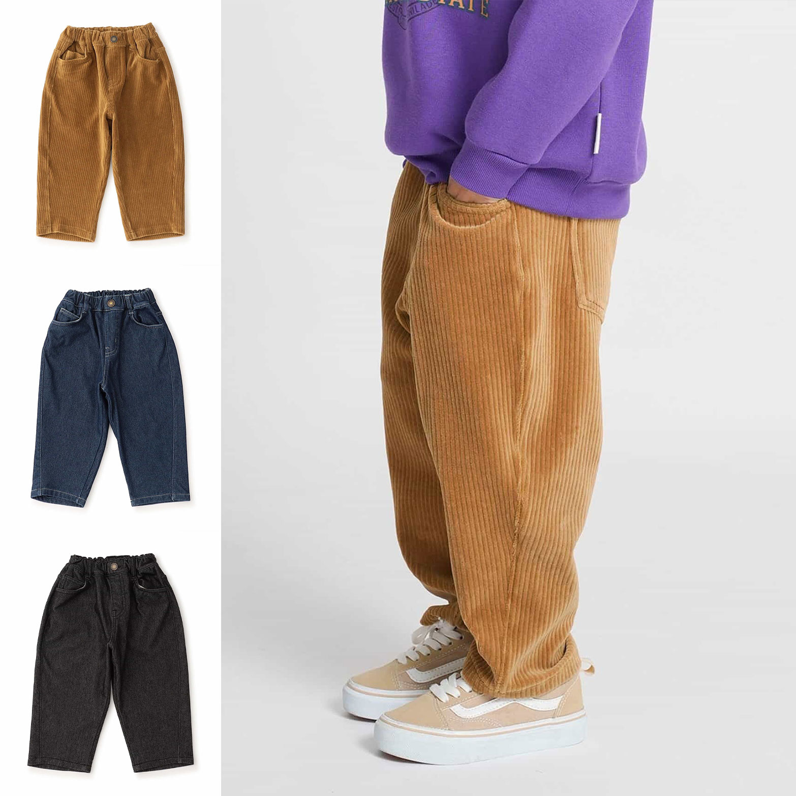 日本 Ampersand 2025冬儿童保暖灯芯绒保暖收口束脚休闲裤牛仔裤