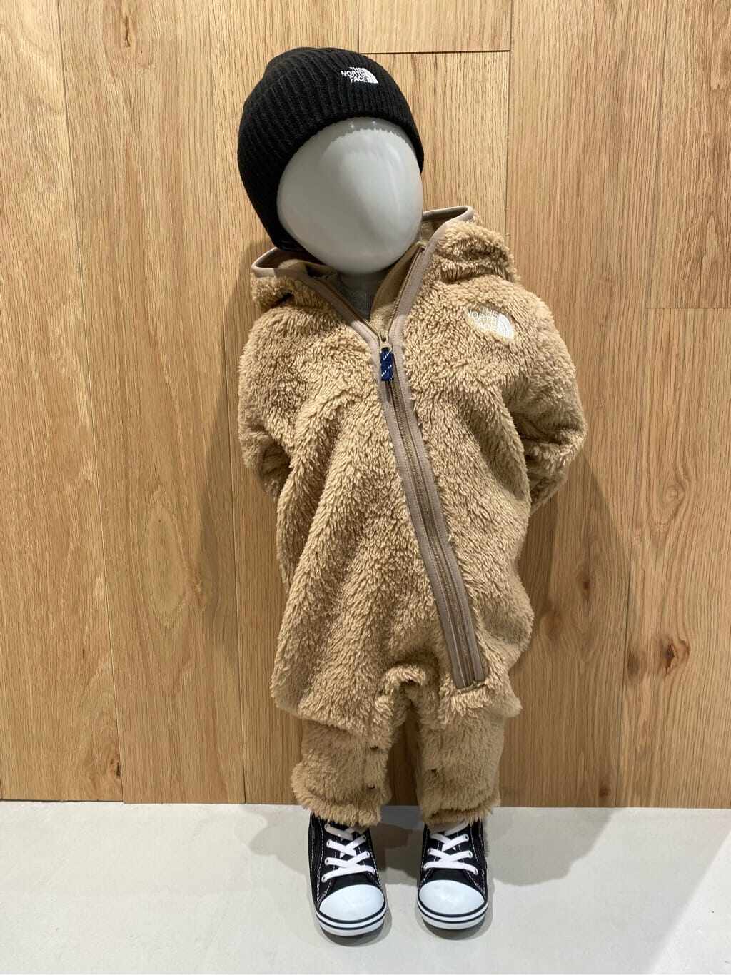北面珊瑚绒冬连帽连身衣棉服