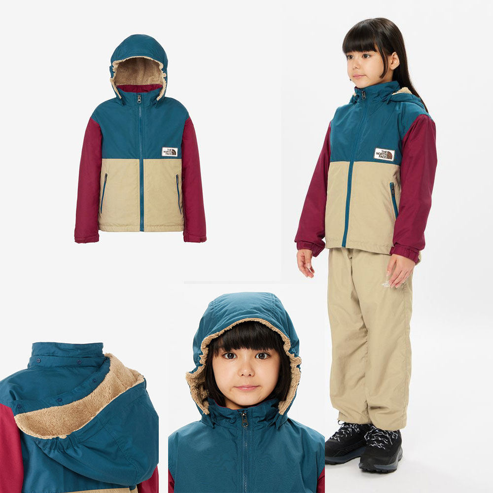 日本北面the north face2024冬儿童连帽加厚羊羔绒防水冲锋衣棉服