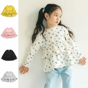 日本 apreslescours 2026春女童装圆领裙摆宽松蝴蝶结圆领长袖T恤