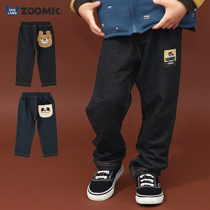 日本 zoomic 2025秋儿童裤刺绣小熊猫屁股口袋挽腿松紧运动休闲裤
