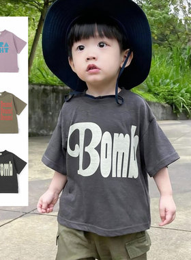日本 FOKIDS 2026夏儿童装美式复古艺术字母宽松轻薄圆领短袖T恤
