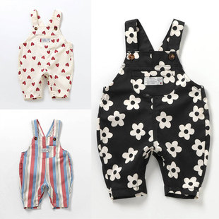 日本 breeze 2025春小宝宝婴儿口袋水洗碎花桃心休闲厨师裤背带裤