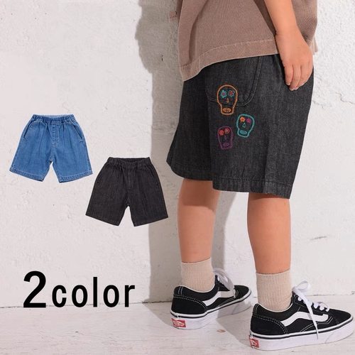 马牌刺绣骷髅揉软纯棉牛仔短裤