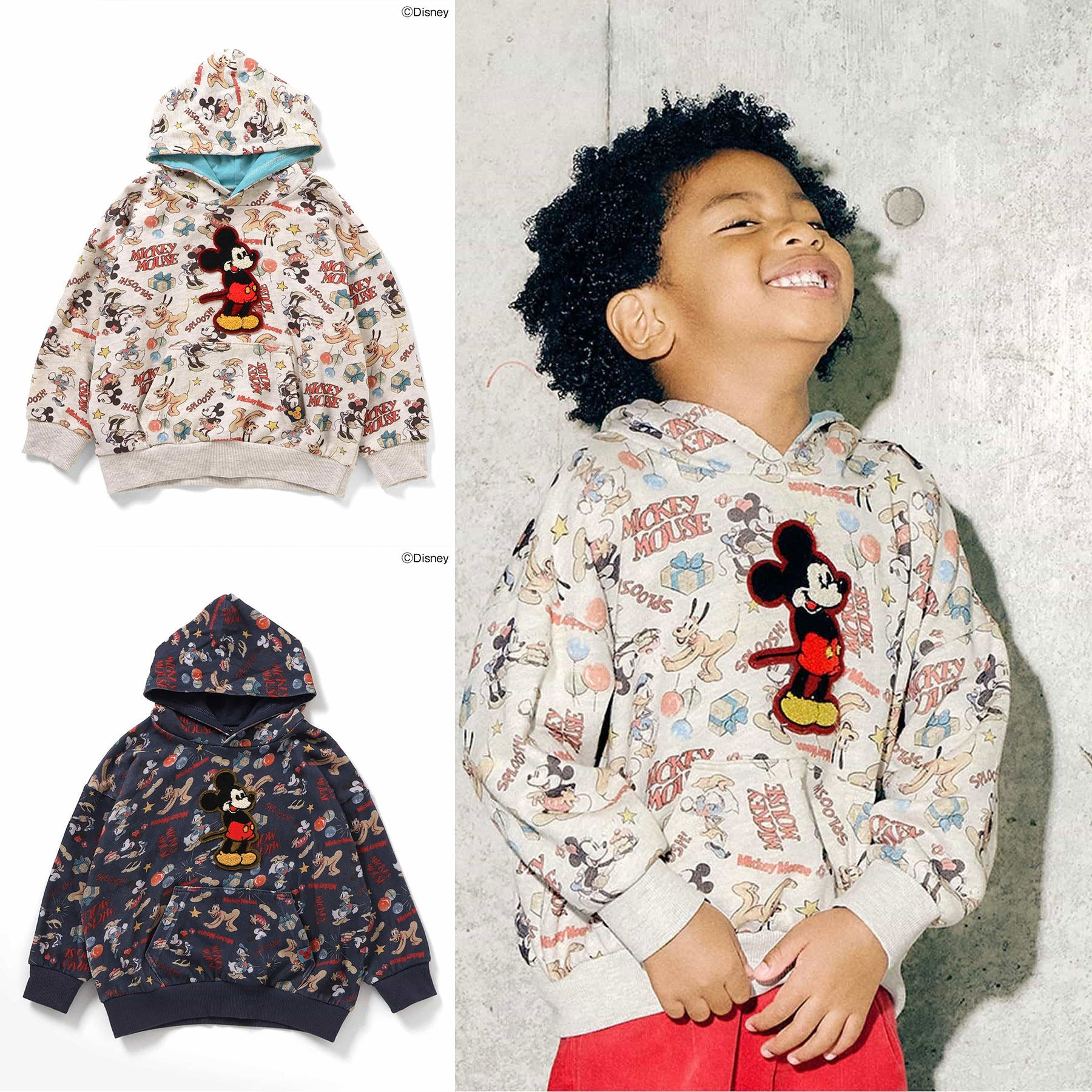 日本迪士尼 F.O.KIDS 2025秋儿童装满印米奇复古宽松运动卫衣帽衫