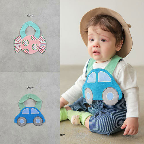 日本 MARKEYS 2025新生儿宝宝小汽车糖果围嘴速干翻毛吸水口水巾