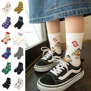 日本 2026春夏儿童恐龙动物小狗插画抗菌防臭防掉中筒袜子 breeze