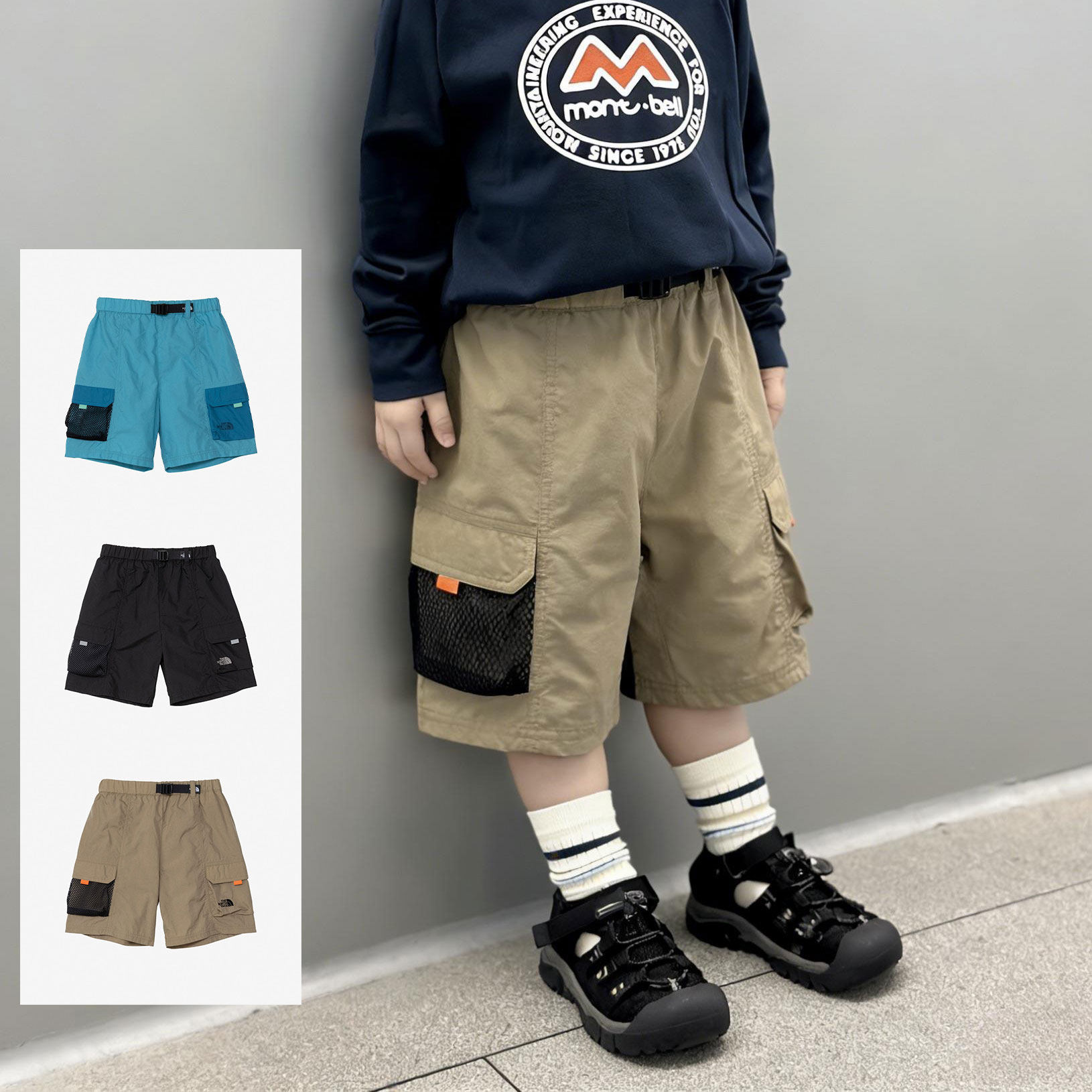 日本北面 THE NORTH FACE 2026夏儿童裤拼色防水速干口袋5分短裤