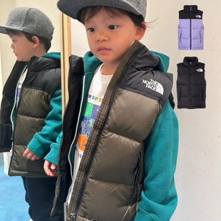 日本北面 the north face 2024冬儿童防水保暖拼色拉链马甲羽绒服