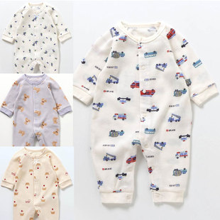 日本 apreslescours 2025春秋泰迪熊消防车挖掘机长袖爬服连身衣