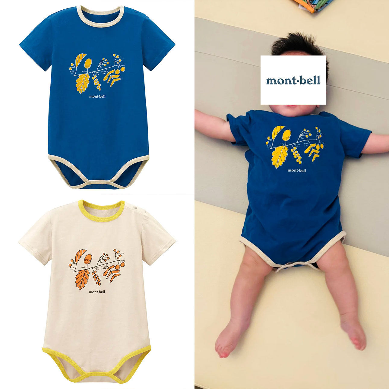 日本美山 mont-bell 2025夏小童宝宝树叶哈衣短袖三角爬服连身衣