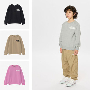 日本北面 the north face 2024冬儿童装宝宝刺绣加绒保暖圆领卫衣