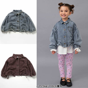 日本 BREEZE 2025秋儿童装户外短款复古桃心牛仔百褶外套休闲夹克