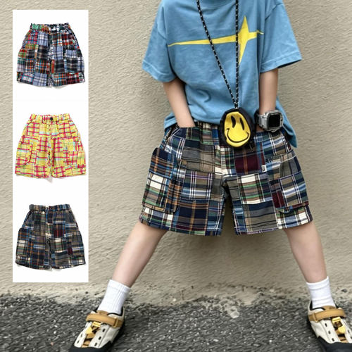 日本 F.O.KIDS 2026夏儿童裤彩色格子休闲运动透气轻薄5分裤短裤