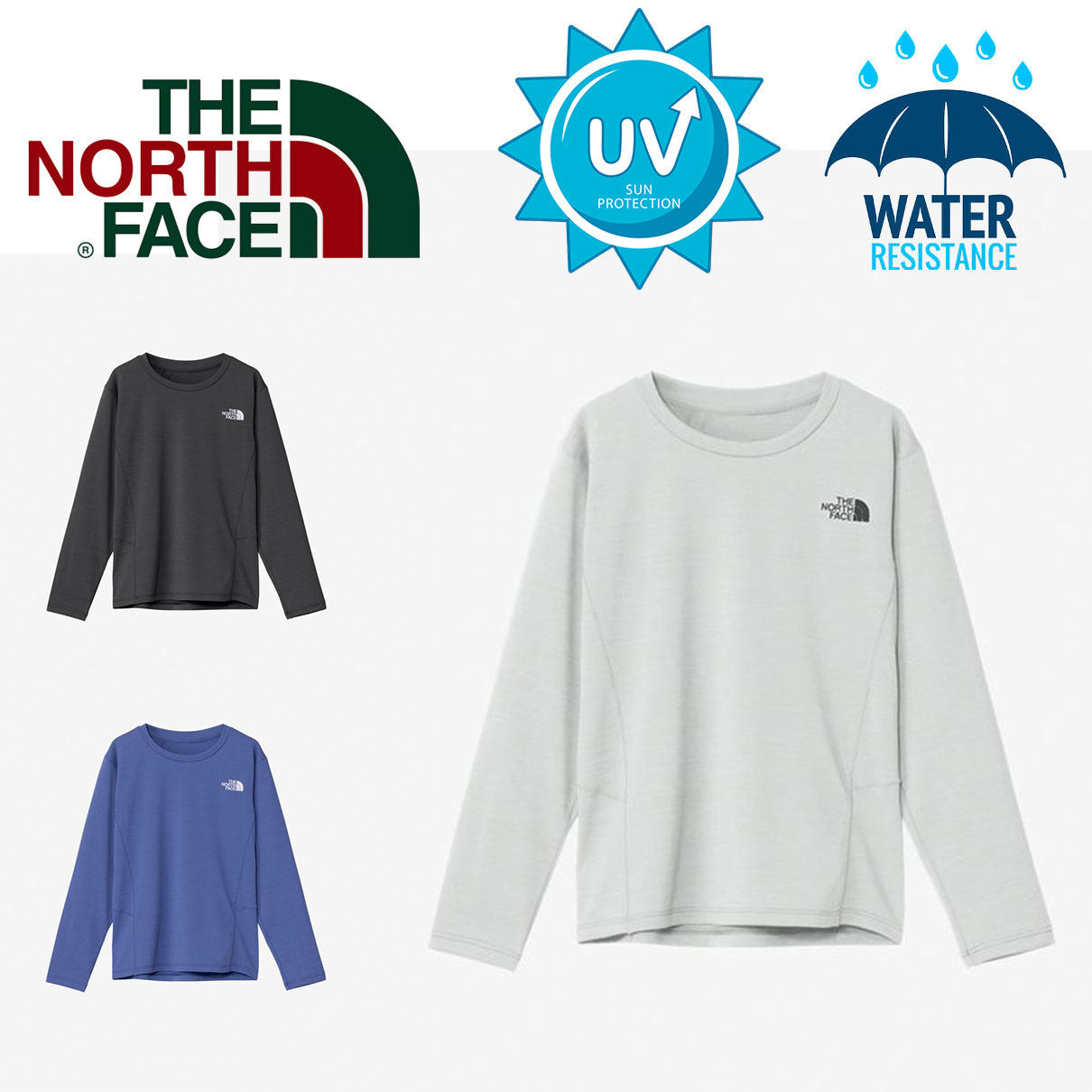 日本北面 the north face 2025儿童装户外速干防紫外线90%长袖T恤