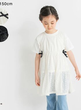 日本 branshes 2026春夏女童短袖T恤打底衫镂空钩花背心裙连衣裙