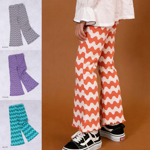 日本 markeys 2026春女童花纹针织罗纹针织阔腿松紧休闲裤喇叭裤