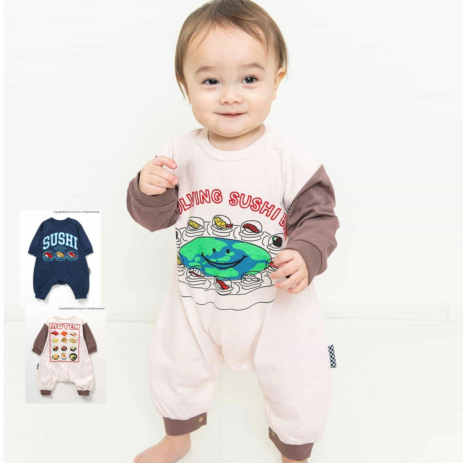 日本限定 BREEZE 2026春新生儿宝宝寿司防水饭食兜长袖爬服连身衣