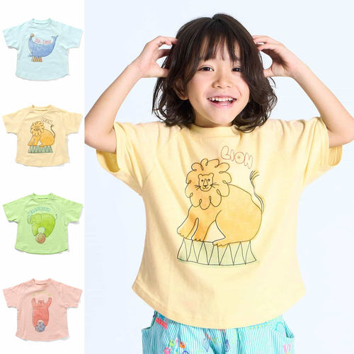 日本 BITZ 2026夏儿童次刺绣小熊大象狮子海狮动物园圆领短袖T恤