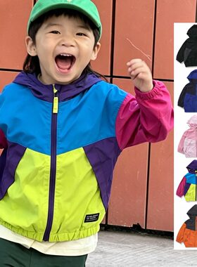 日本 BREEZE 2026秋儿童拼色连帽防水防晒夹克风衣拉链软壳冲锋衣