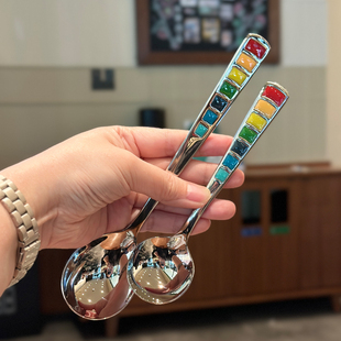 长柄吃饭勺！出口1810不锈钢好看高级西餐具主餐圆勺喝汤调羹勺子