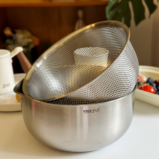 出日本不锈钢洗菜淘米漏盆加厚沥水篮厨房和面打蛋盆汤盆水果篮子