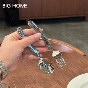 精致儿童西餐叉勺！1810不锈钢汤勺子吃饭西餐勺喝粥西瓜牛排叉子