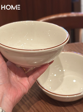 复古红线奶白色陶瓷小碗！釉下彩家用吃饭碗一人食蒸蛋粥碗糖水碗