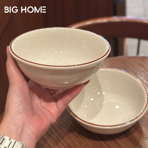 复古红线奶白色陶瓷小碗