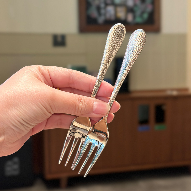 锤点水果叉！出口定制1810不锈钢咖啡甜品店吃点心月饼蛋糕小叉子