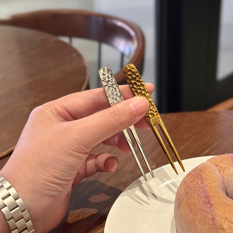 304不锈钢迷你小叉子！日式锤纹水果叉甜品餐具吃蛋糕甜品月饼叉