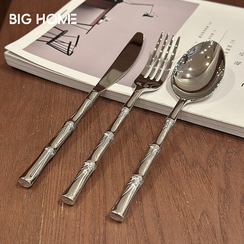 竹节高级感刀叉勺套装！1810不锈钢主餐勺沙拉叉牛排刀高端西餐具