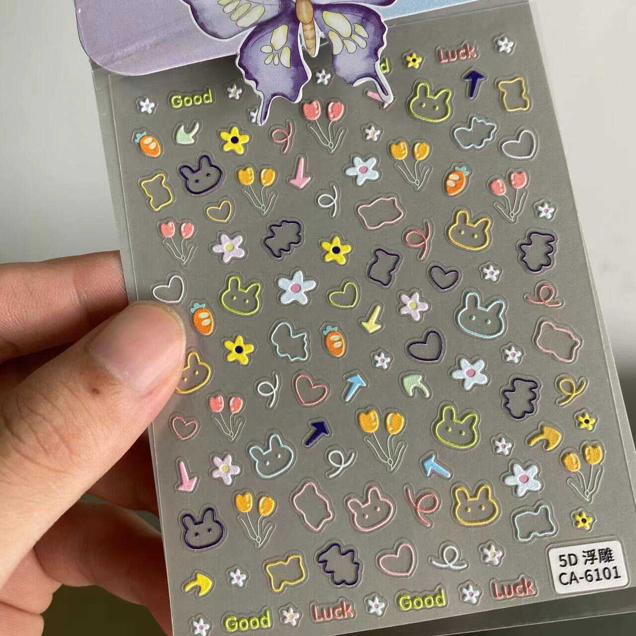 美甲浮雕贴纸卡通线条可爱涂鸦