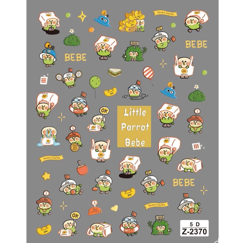 美甲卡通可爱小鹦鹉指甲贴纸