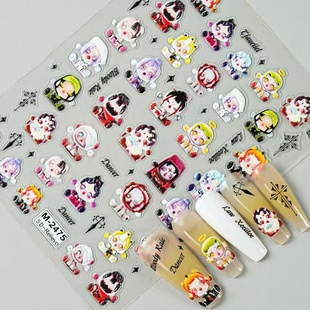 浮雕贴纸新款暗黑拉布布5D傀儡娃娃美甲贴纸浮雕指甲装饰品贴纸
