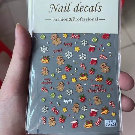 圣诞浮雕贴纸HelloKitty姜饼人白雪人爆款手机指甲贴可爱动物美甲