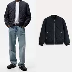 Cabinet 599! Za Men's 2024 Winter Thin Quilted Pilot Jacket with Diamond Pattern 4302306