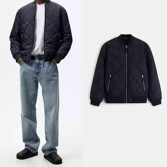 Cabinet 599! Za Men's 2024 Winter Thin Quilted Pilot Jacket with Diamond Pattern 4302306