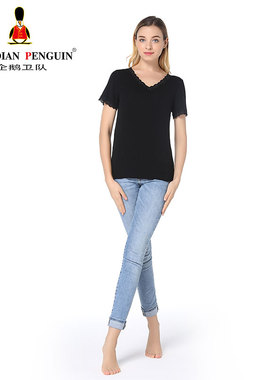 Guardian Penguin/企鹅卫队春夏女蕾丝花边螺纹短袖上衣GWE21798